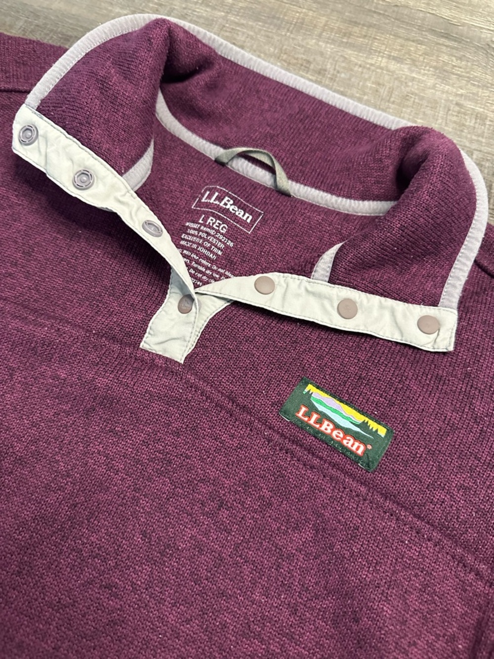 L.L. Bean Cabincore Plum Knit Snap-Pullover with Cream Trim Cozy Women’s Large